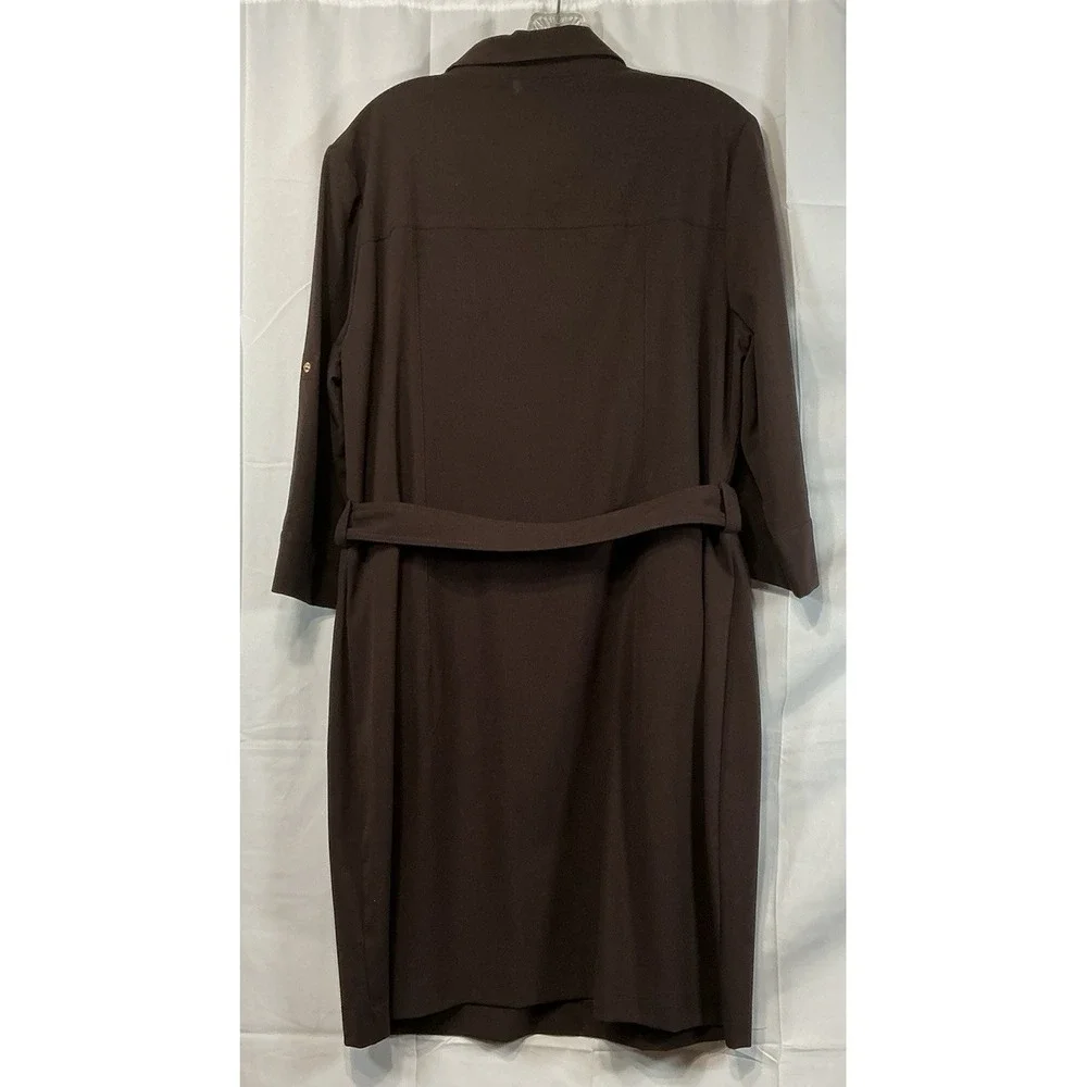Michael Kors-Brwn-3/4 Adjustable Tab Slv-Shirtdress-Front Zip-Pockets-Belt-S-EUC